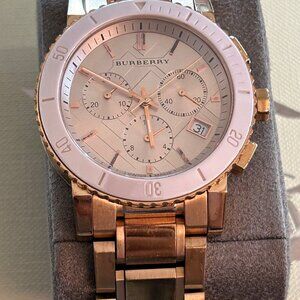 Burberry Rose Gold Ceramic Dial Rose Gold Steel Strap Watch for Women - BU9703
